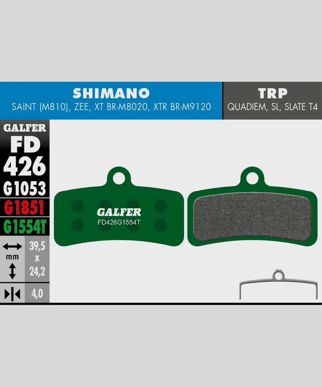 Galfer Disc Brake Pads Shimano 4 Pot - Green Pro Compound Galfer