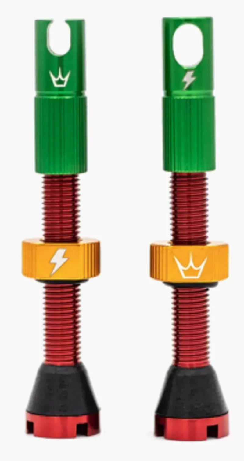 Peaty's X Chris King MK2 42mm Tubeless Valves in Rasta